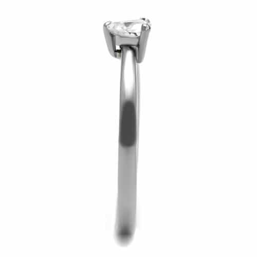 Stainless Steel CZ Trillion Heart Solitaire Thin Band Ring view 8