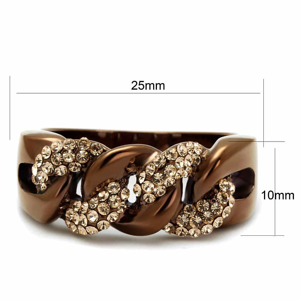 Stainless Steel Coffee Brown IP Champagne Crystal Pave Chain Ring view 4
