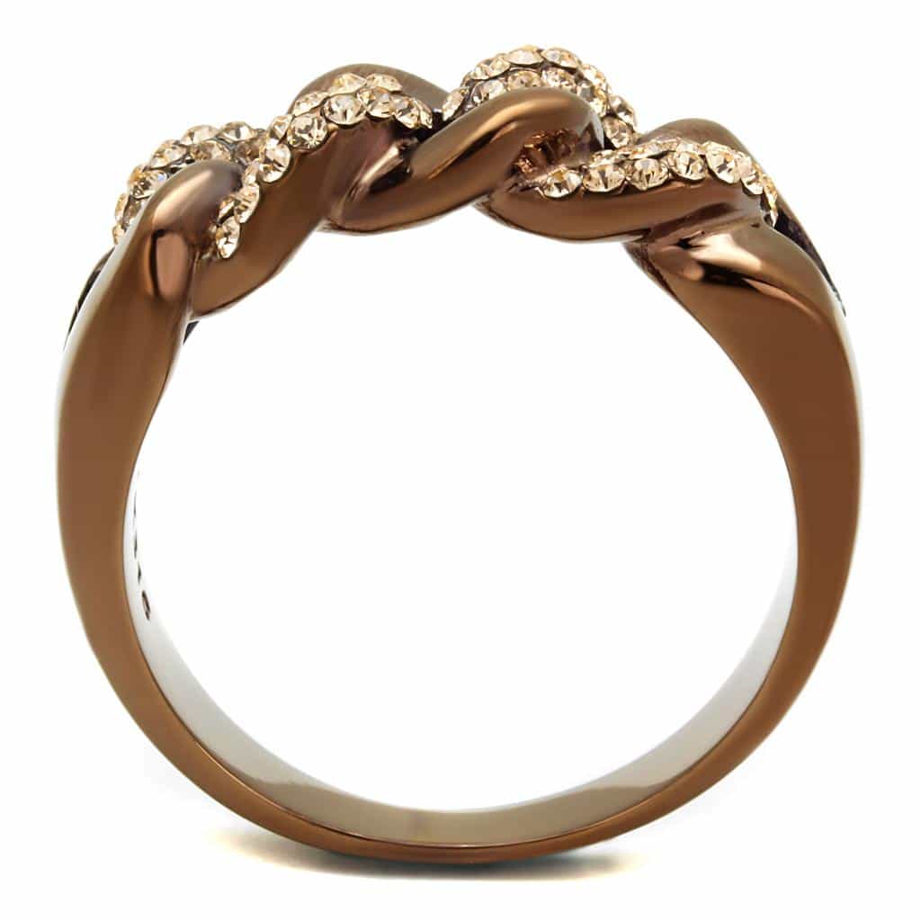 Stainless Steel Coffee Brown IP Champagne Crystal Pave Chain Ring view 6