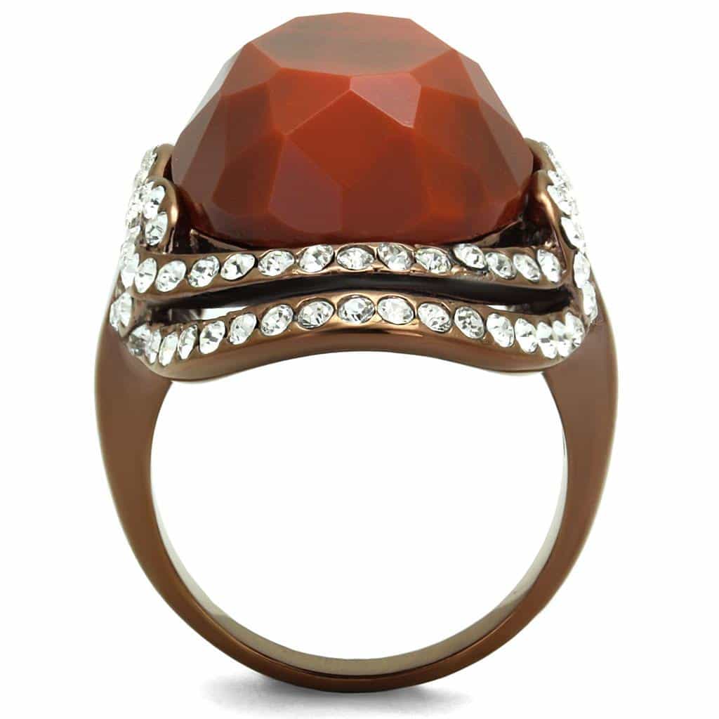 Stainless Steel Coffee Brown IP Red Jasper Oval CZ Halo Ring view 6
