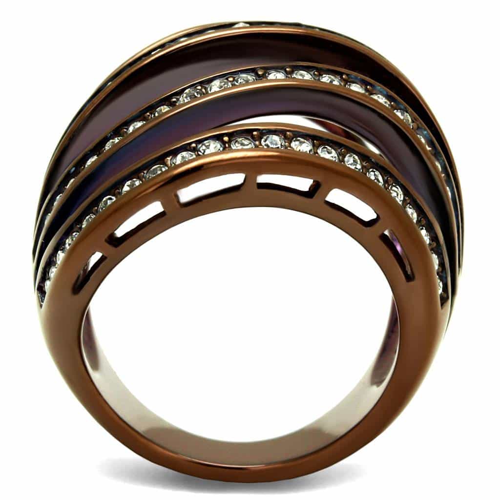 Stainless Steel Coffee Brown IP CZ Pave Triple Twist Ring view 6