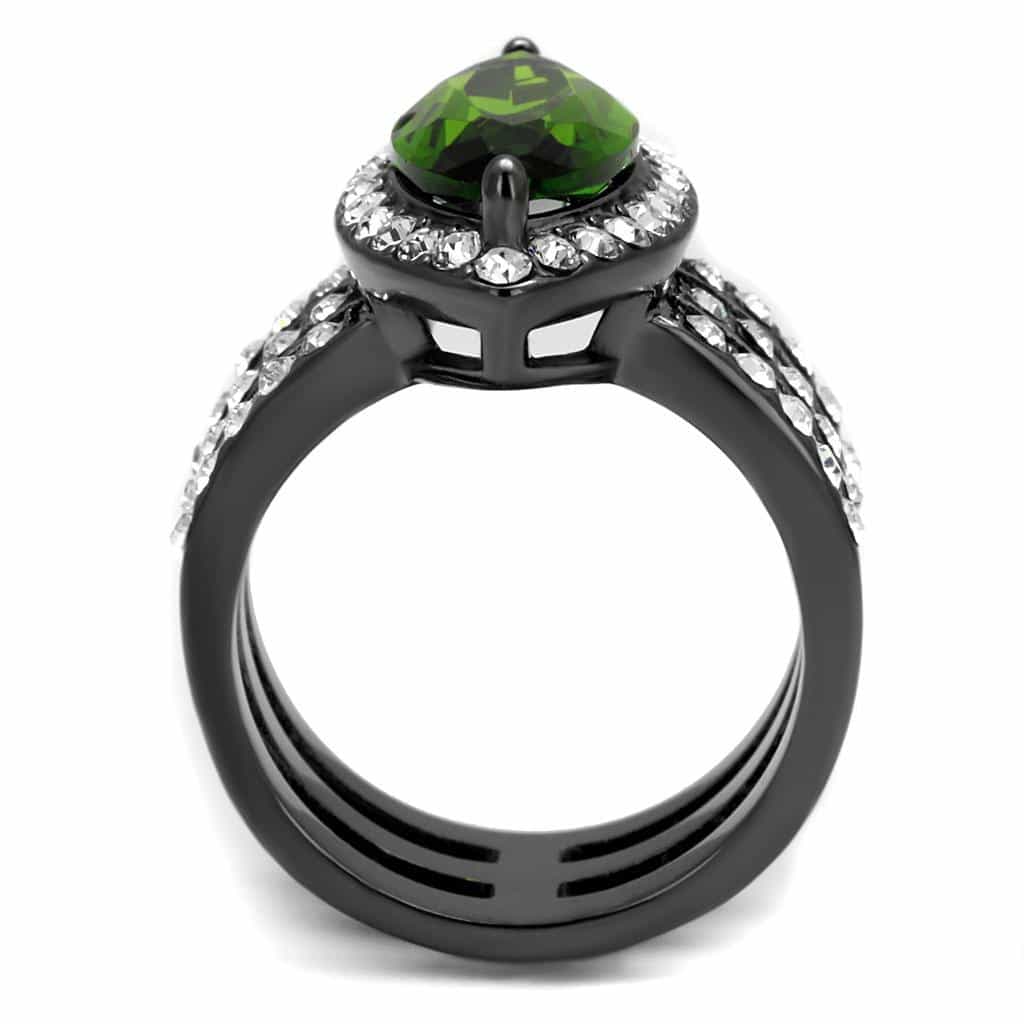 Stainless Steel Dark Gunmetal Peridot Green Crystal Marquise Ring view 6