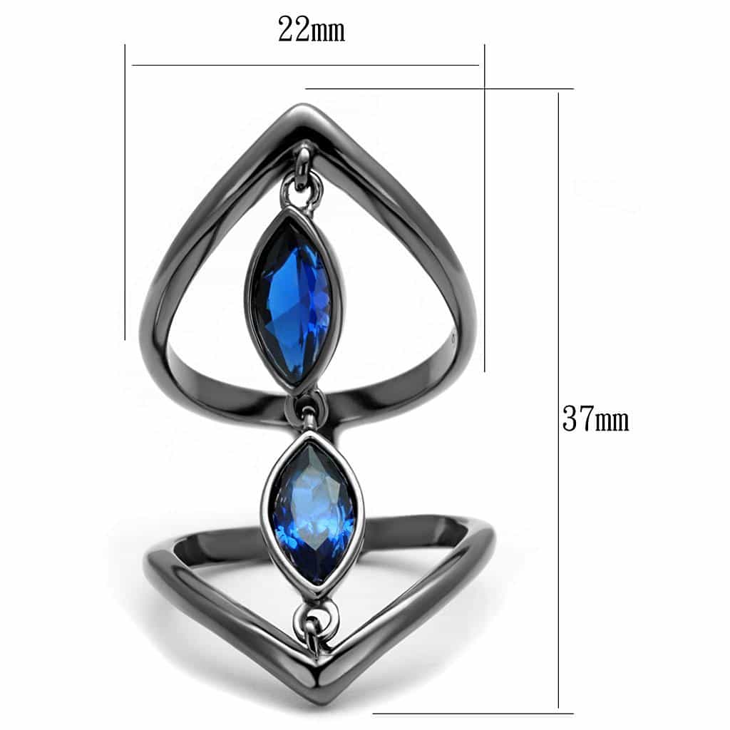 Stainless Steel Dark Gunmetal Blue Sapphire CZ Marquise Open Ring view 4