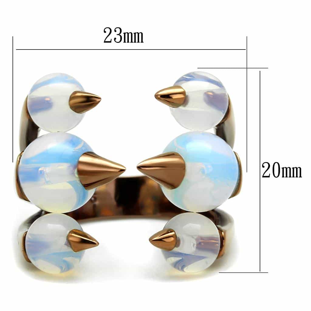 Stainless Steel Coffee Brown IP Opalite Bead Spike Stretch Ring view 4