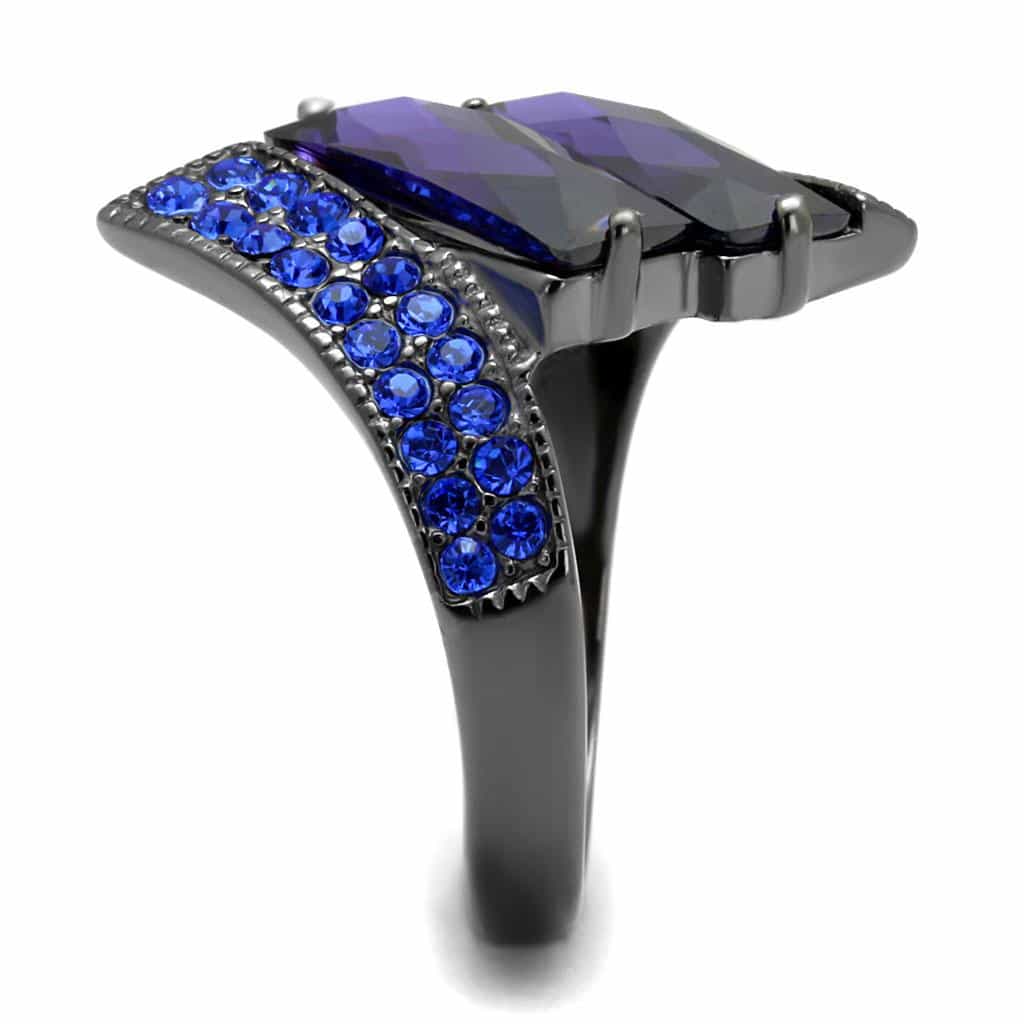 Stainless Steel Dark Gunmetal Amethyst Purple CZ Baguette Ring view 8