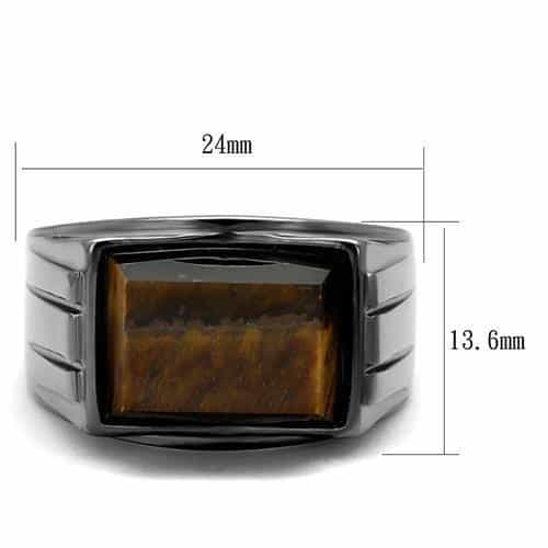 Stainless Steel Dark Gunmetal Tiger Eye Square Inlay Signet Ring view 4