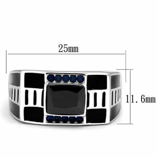 Stainless Steel Black Onyx Enamel CZ Blue Sapphire Art Deco Ring view 4