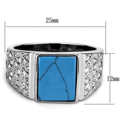 Stainless Steel Turquoise Inlay Square CZ Pave Signet Ring view 4