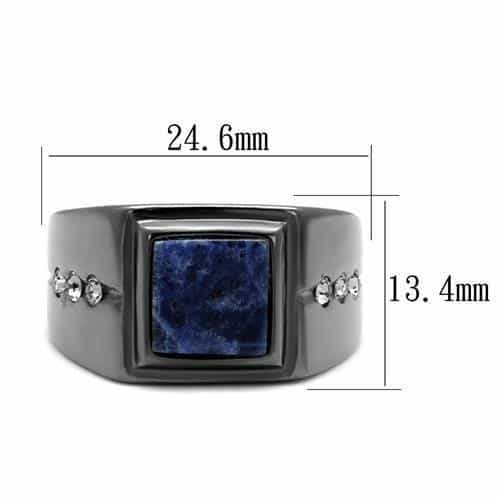 Stainless Steel Dark Gunmetal Lapis Blue Stone Square CZ Ring view 4