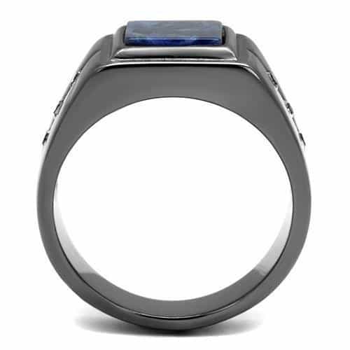 Stainless Steel Dark Gunmetal Lapis Blue Stone Square CZ Ring view 6