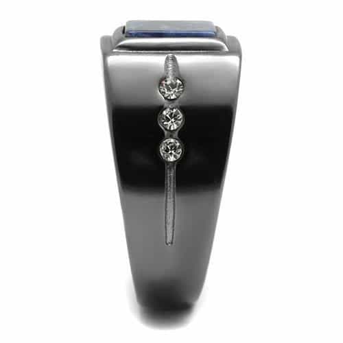Stainless Steel Dark Gunmetal Lapis Blue Stone Square CZ Ring view 8