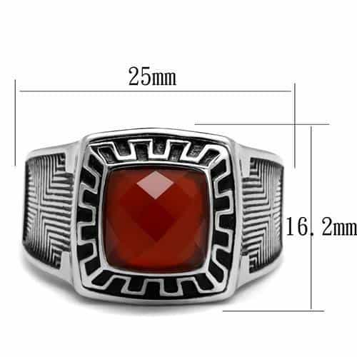 Stainless Steel Antiqued Silver Red Jasper Square Greek Key Ring view 4