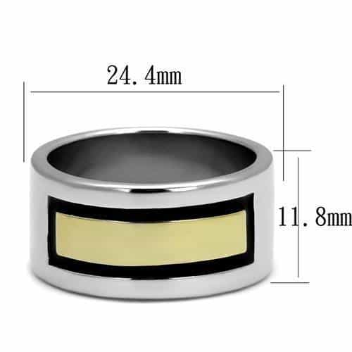 Stainless Steel Two Tone Gold Silver Black Stripe Wide Band Ring view 4