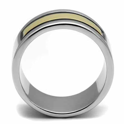 Stainless Steel Two Tone Gold Silver Black Stripe Wide Band Ring view 6