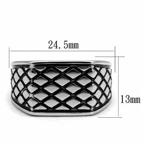 Stainless Steel Silver Polished Cross Hatch Lattice Wide Ring view 4