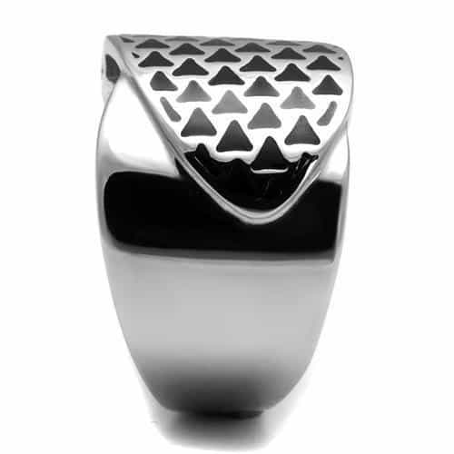 Stainless Steel Polished Black Triangle Pattern Dome Signet Ring view 8