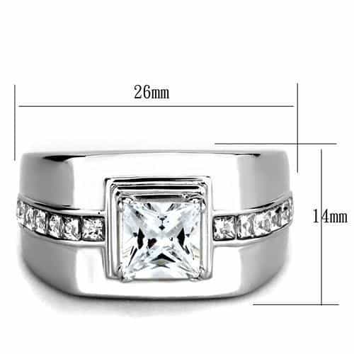 Stainless Steel CZ Princess Cut Square Halo Pave Ring view 4