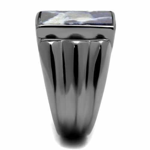 Stainless Steel Dark Gunmetal Sodalite Blue Stone Square Ring view 8