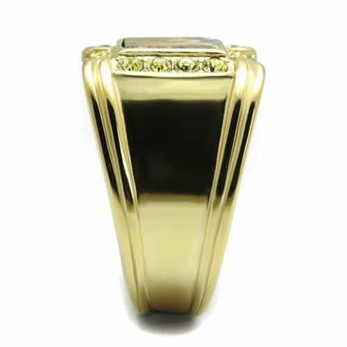 Stainless Steel Gold IP Jasper Brown Stone Square CZ Halo Ring view 8