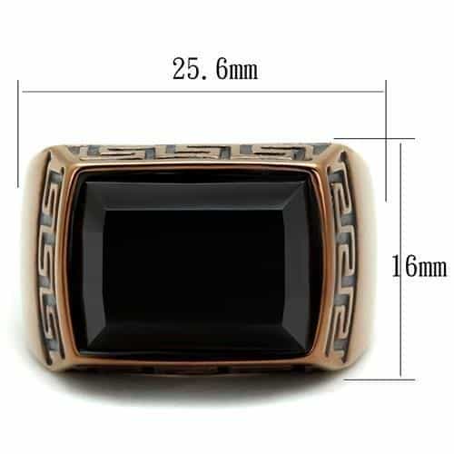 Stainless Steel Coffee Brown IP Black Onyx Emerald Cut Greek Ring view 4
