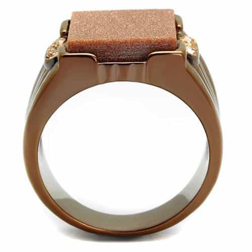 Stainless Steel Coffee Brown IP Rose Goldstone Square CZ Ring view 6