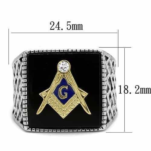 Stainless Steel Antiqued Silver Black Onyx Enamel Masonic Ring view 4