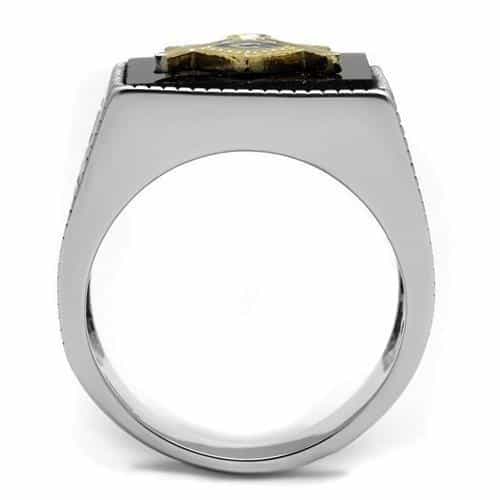 Stainless Steel Antiqued Silver Black Onyx Enamel Masonic Ring view 6