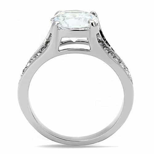 Stainless Steel CZ Round Solitaire Pave Split Shank Ring TK3020 view 6