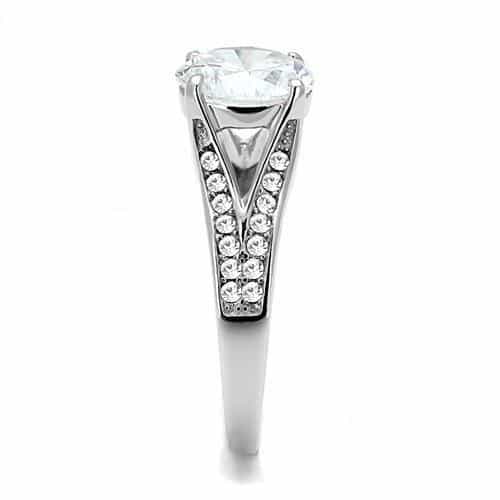 Stainless Steel CZ Round Solitaire Pave Split Shank Ring TK3020 view 8