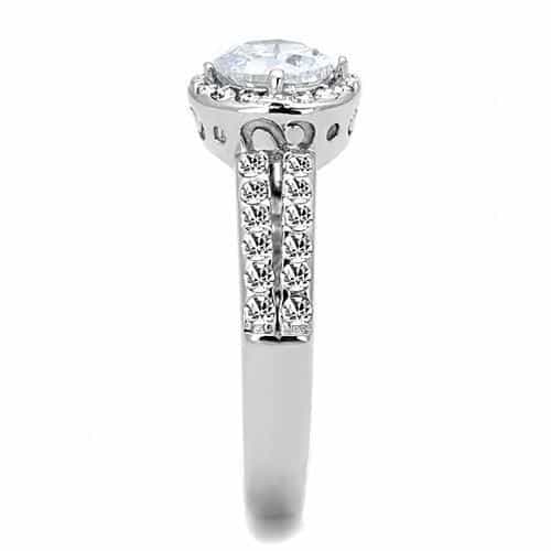 Stainless Steel CZ Round Halo Pave Classic Ring view 8