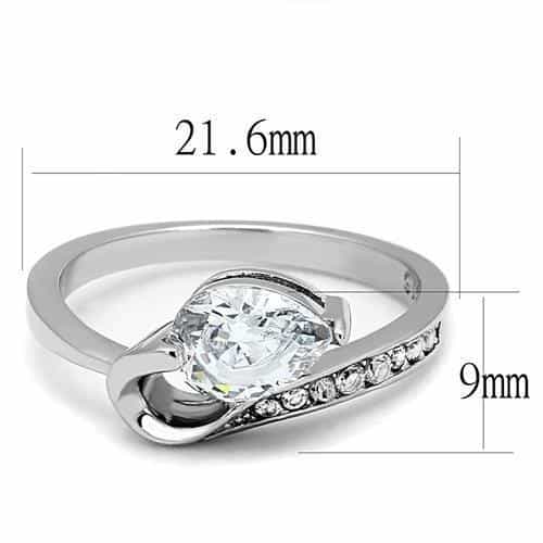 Stainless Steel CZ Marquise Pave Bypass Solitaire Ring view 4