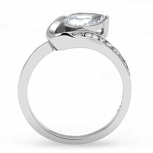 Stainless Steel CZ Marquise Pave Bypass Solitaire Ring view 6