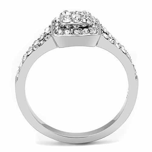 Stainless Steel CZ Cushion Cut Halo Pave Ring view 6