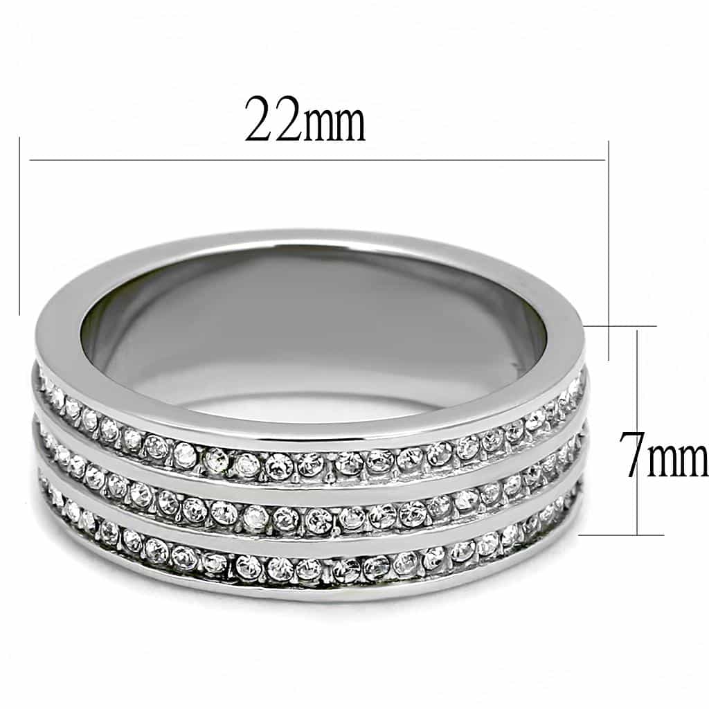 Stainless Steel CZ Pave Triple Row Wide Band Ring TK3028 view 4