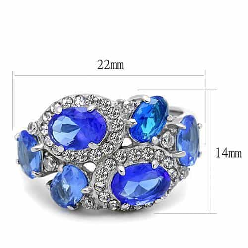 Stainless Steel Blue Sapphire CZ Oval Marquise Cluster Ring view 4