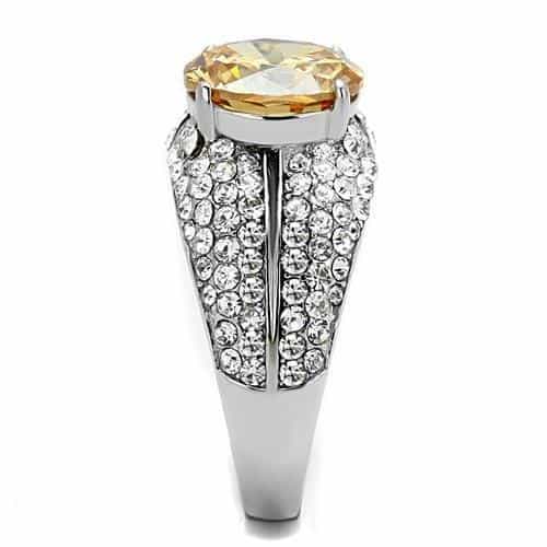 Stainless Steel Champagne CZ Round Pave Wide Cocktail Ring view 8