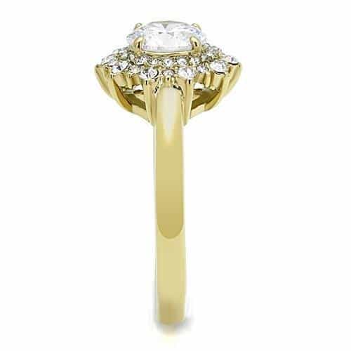 Stainless Steel Gold IP CZ Round Sunflower Halo Pave Ring view 8