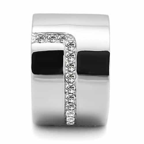 Stainless Steel Polished Wide CZ Diagonal Wave Band Ring view 8