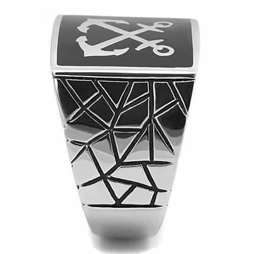 Stainless Steel Antiqued Silver Black Enamel Anchor Nautical Ring view 8