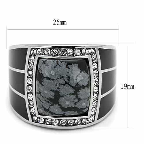 Stainless Steel Snowflake Obsidian Square CZ Halo Signet Ring view 4