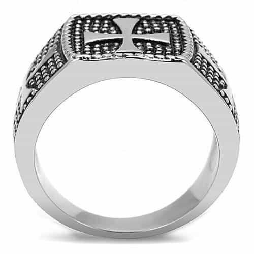 Stainless Steel Antiqued Silver Black Enamel Iron Cross Dot Ring view 6