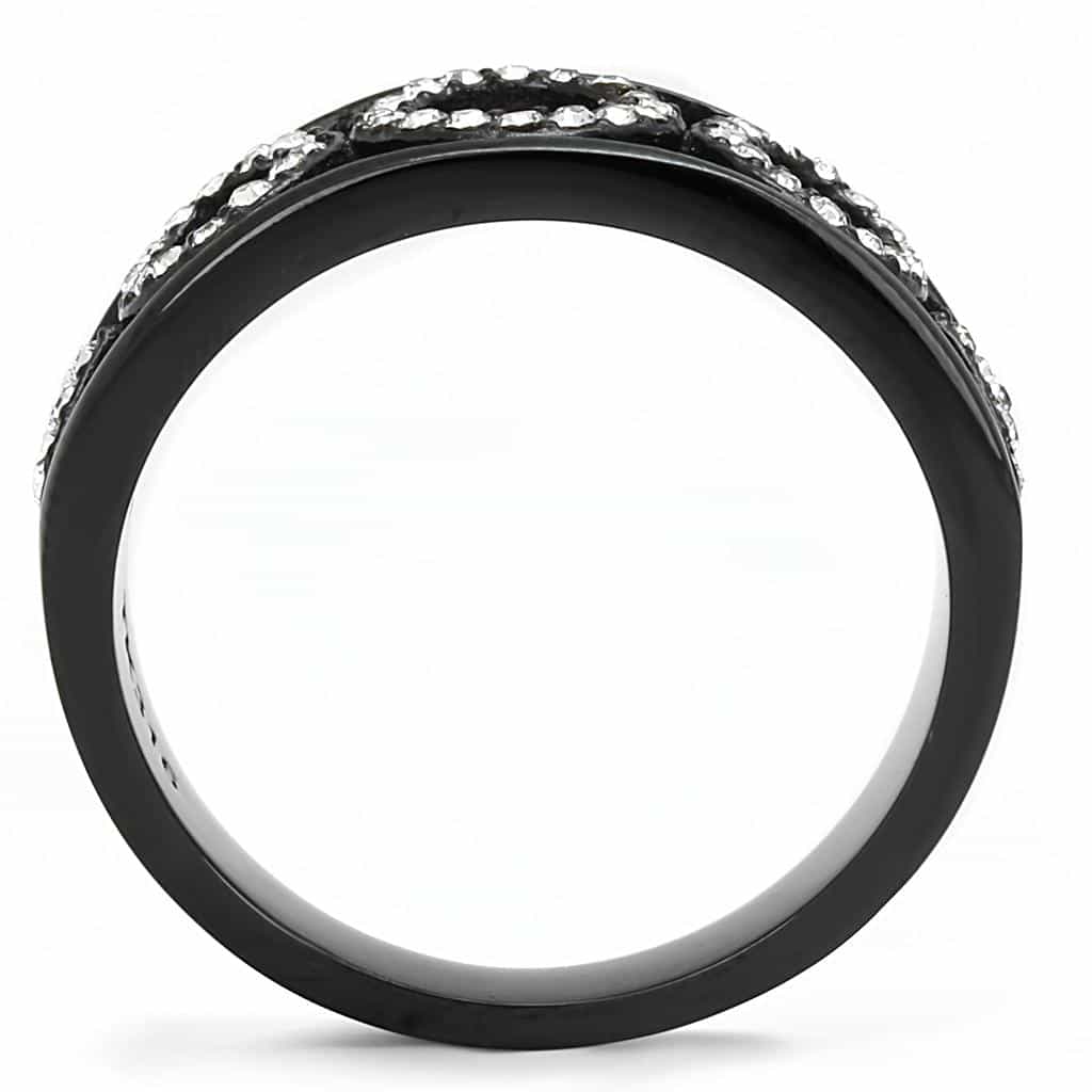 Stainless Steel Black IP CZ Pave Open Circle Loop Wide Ring view 6
