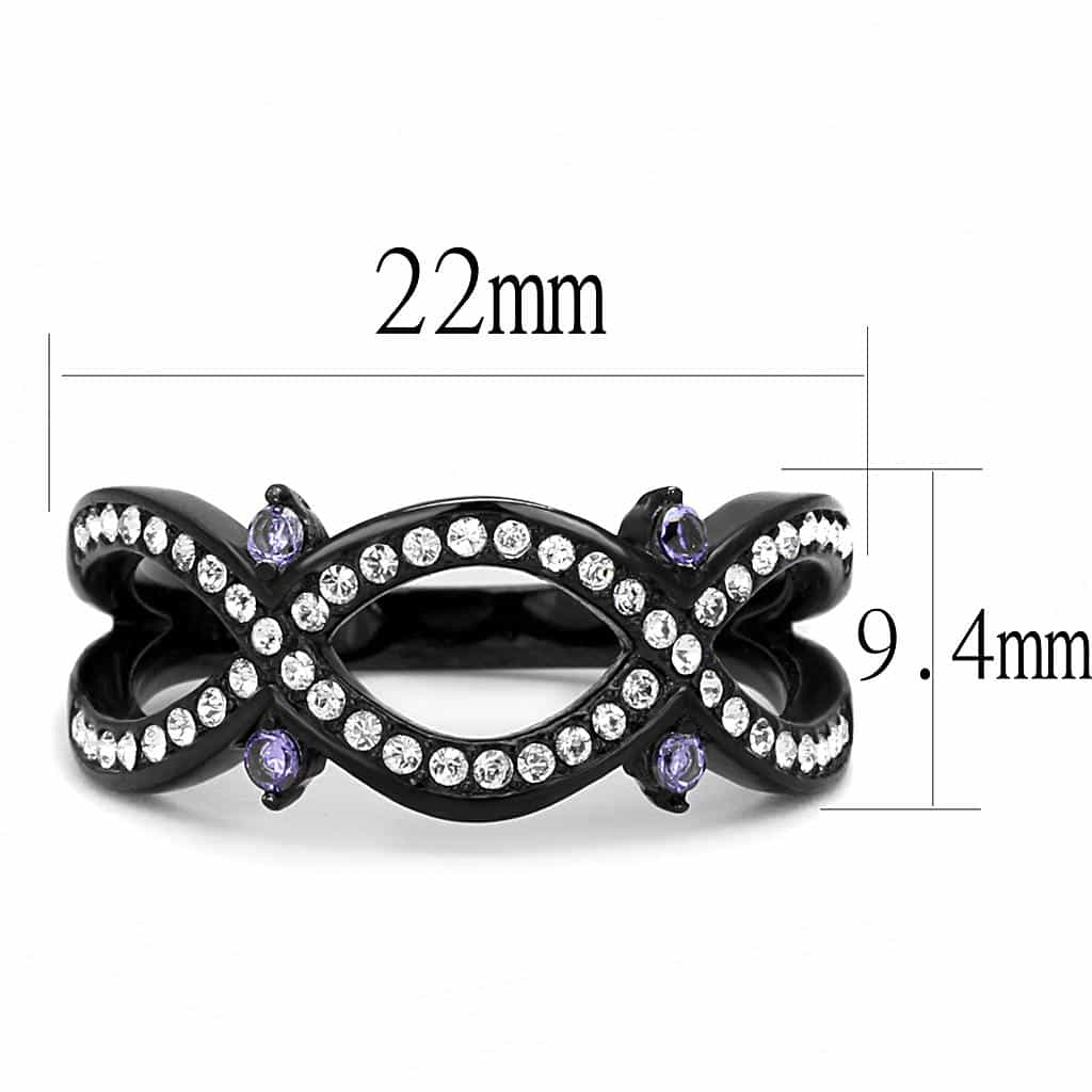 Stainless Steel Dark Gunmetal Tanzanite CZ Pave Infinity Ring view 4