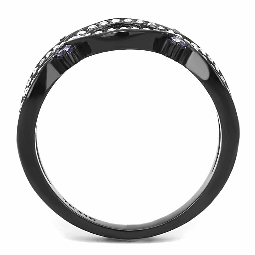 Stainless Steel Dark Gunmetal Tanzanite CZ Pave Infinity Ring view 6
