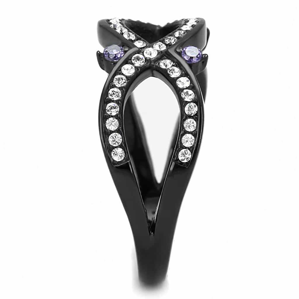 Stainless Steel Dark Gunmetal Tanzanite CZ Pave Infinity Ring view 8
