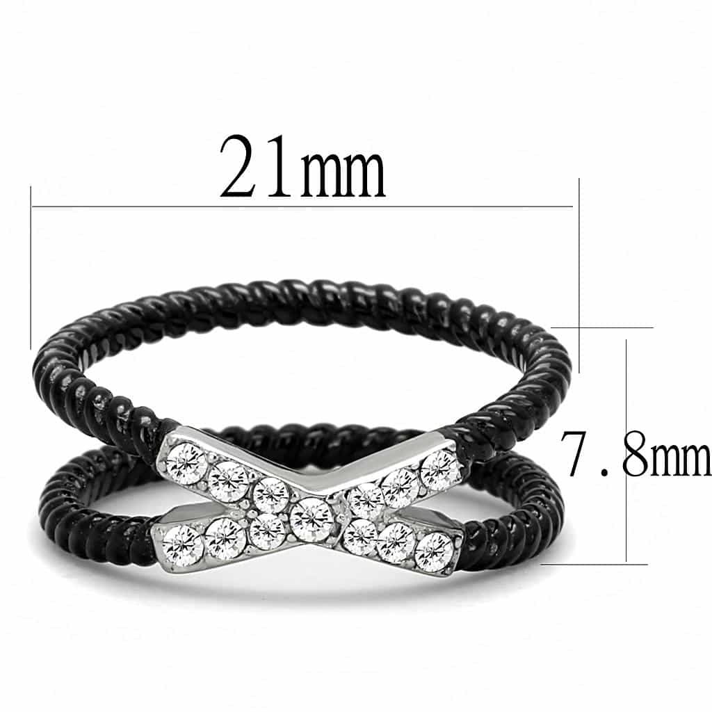 Stainless Steel Black IP CZ Pave Chevron Twisted Rope Stack Ring view 4