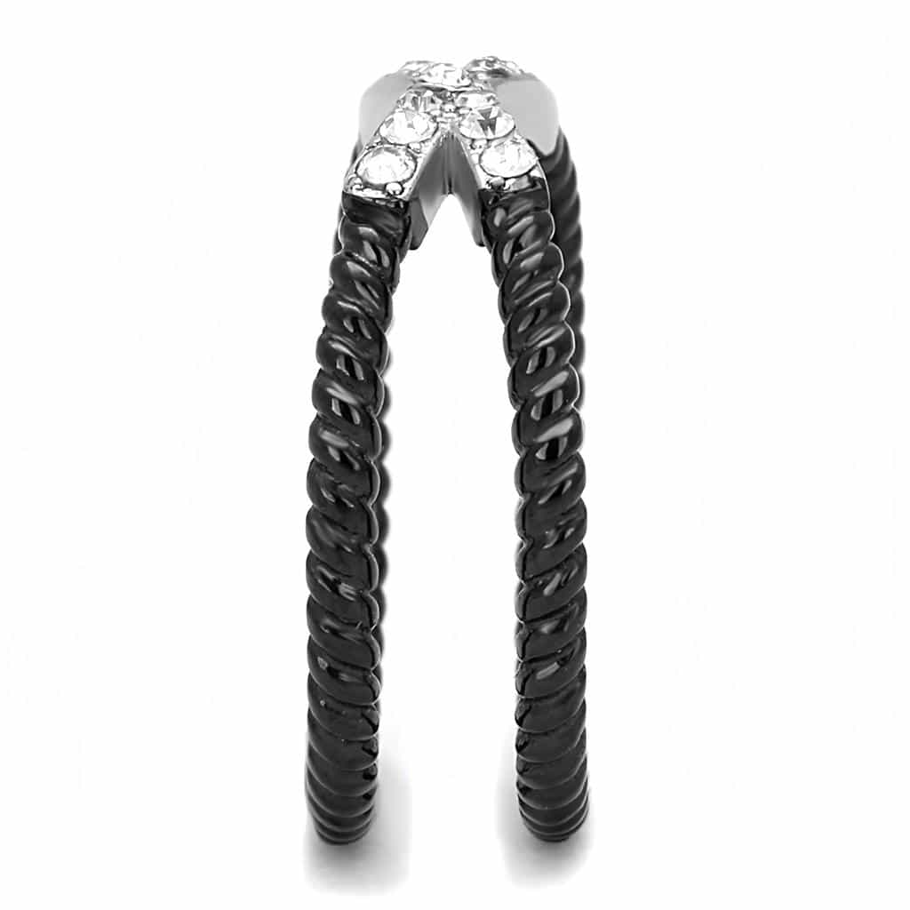 Stainless Steel Black IP CZ Pave Chevron Twisted Rope Stack Ring view 8