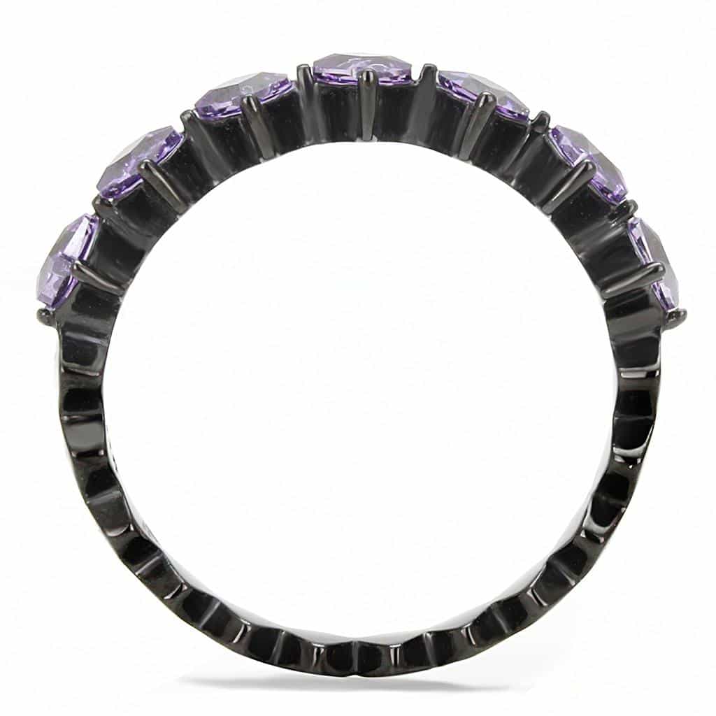 Stainless Steel Black IP Tanzanite Purple CZ Princess Zigzag Ring view 6