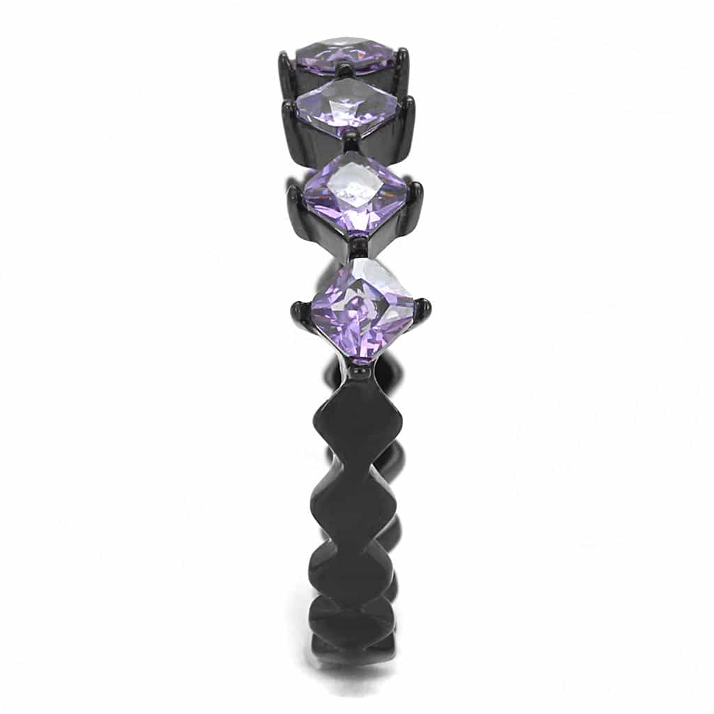 Stainless Steel Black IP Tanzanite Purple CZ Princess Zigzag Ring view 8