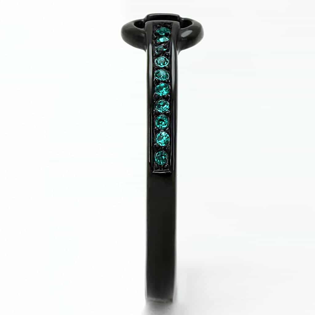 Stainless Steel Black IP Blue Zircon Crystal Channel Buckle Ring view 8